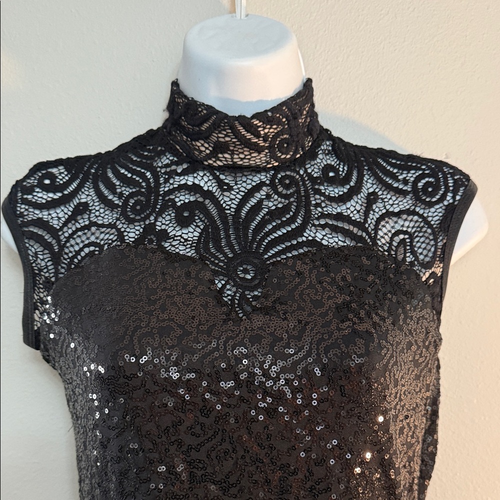 Elegant Black Lace Sequin Dress EUC M - Picture 3 of 6